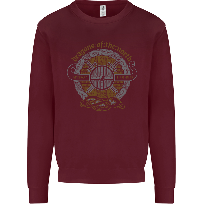 Dragons North Viking Valhalla Thor Odin Mens Sweatshirt Jumper Maroon