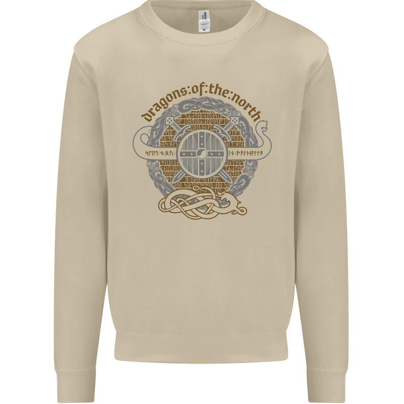 Dragons North Viking Valhalla Thor Odin Mens Sweatshirt Jumper Sand