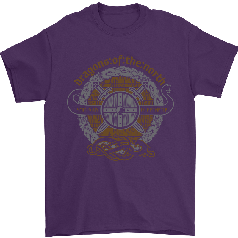 Dragons North Viking Valhalla Thor Odin Mens T-Shirt Cotton Gildan Purple