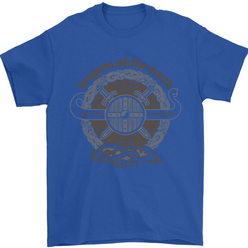 Dragons North Viking Valhalla Thor Odin Mens T-Shirt Cotton Gildan Royal Blue