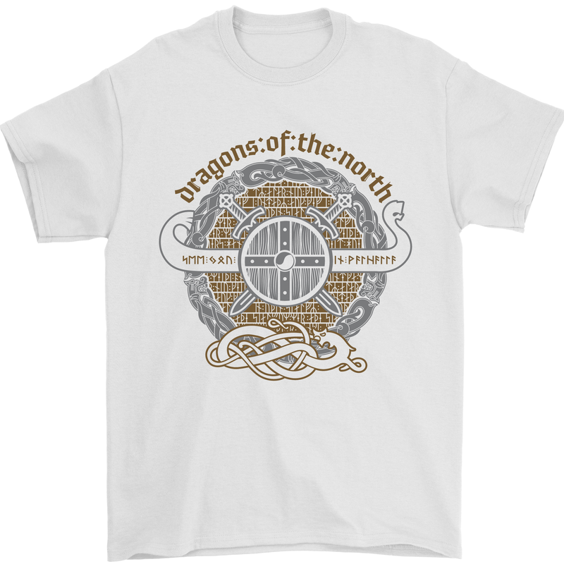 Dragons North Viking Valhalla Thor Odin Mens T-Shirt Cotton Gildan White