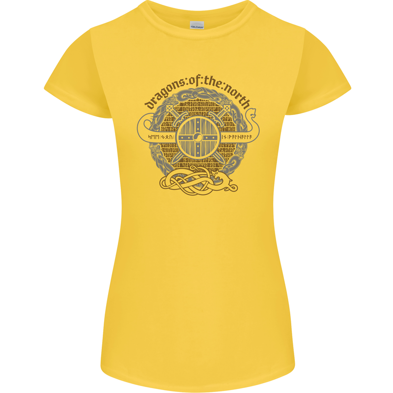 Dragons North Viking Valhalla Thor Odin Womens Petite Cut T-Shirt Yellow