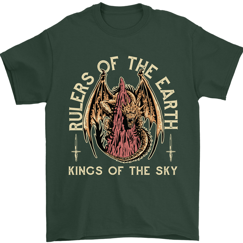 Dragons Rulers of the Earth Fantasy RPG Mens T-Shirt 100% Cotton Forest Green