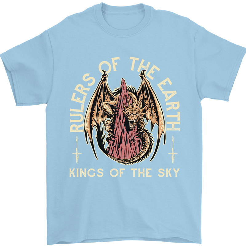 Dragons Rulers of the Earth Fantasy RPG Mens T-Shirt 100% Cotton Light Blue