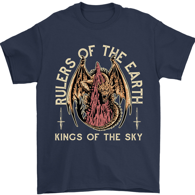 Dragons Rulers of the Earth Fantasy RPG Mens T-Shirt 100% Cotton Navy Blue