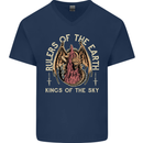 Dragons Rulers of the Earth Fantasy RPG Mens V-Neck Cotton T-Shirt Navy Blue