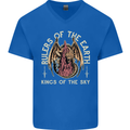 Dragons Rulers of the Earth Fantasy RPG Mens V-Neck Cotton T-Shirt Royal Blue