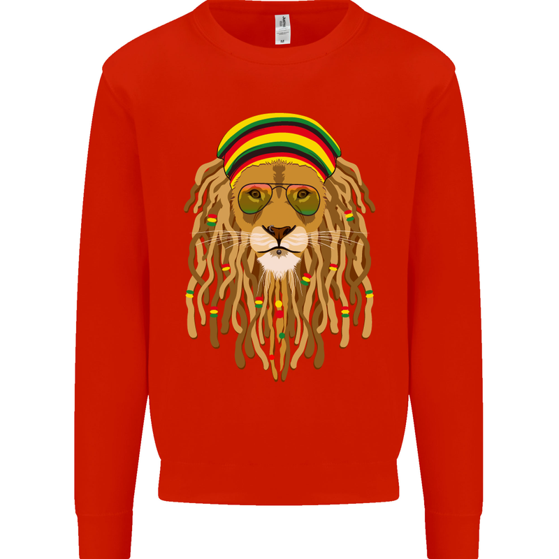 Dreadlock Rasta Lion Jamaica Jamaican Kids Sweatshirt Jumper Bright Red