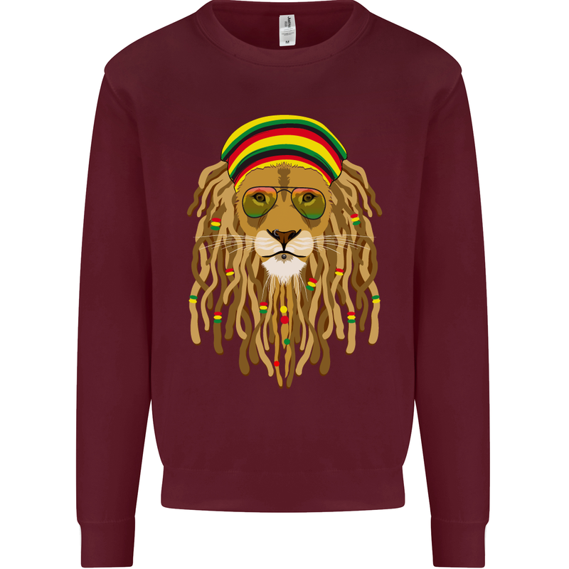 Dreadlock Rasta Lion Jamaica Jamaican Kids Sweatshirt Jumper Maroon