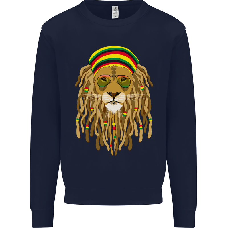 Dreadlock Rasta Lion Jamaica Jamaican Kids Sweatshirt Jumper Navy Blue