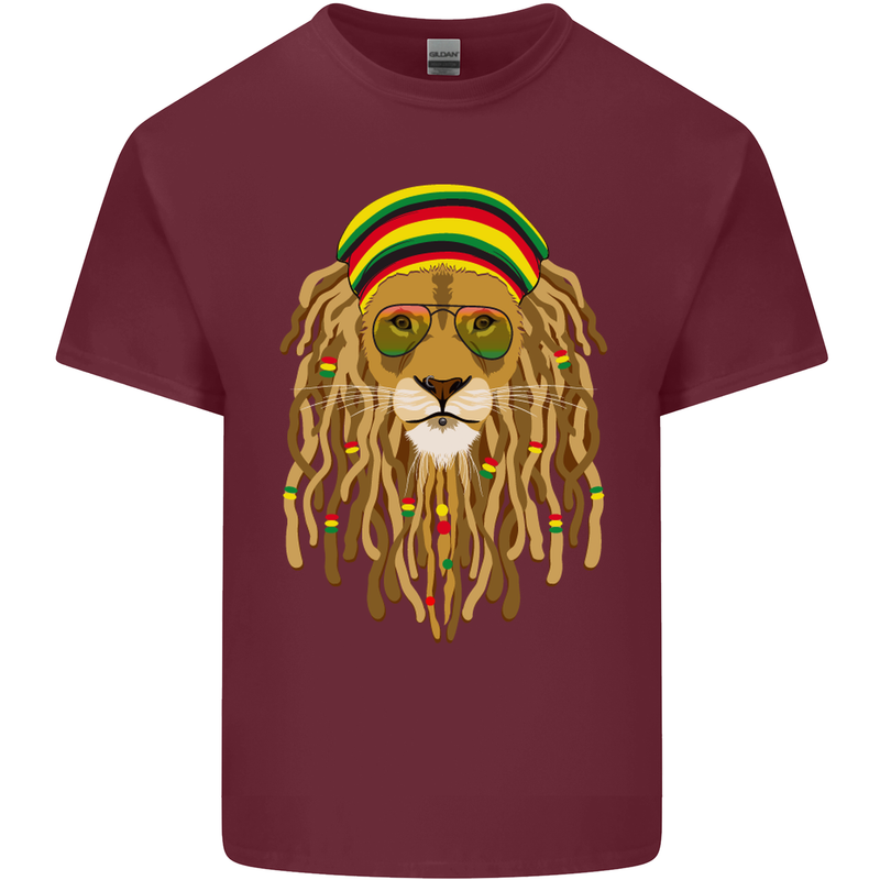 Dreadlock Rasta Lion Jamaica Jamaican Mens Cotton T-Shirt Tee Top Maroon