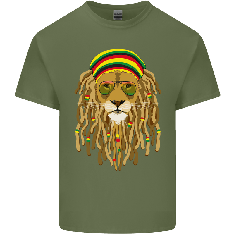 Dreadlock Rasta Lion Jamaica Jamaican Mens Cotton T-Shirt Tee Top Military Green