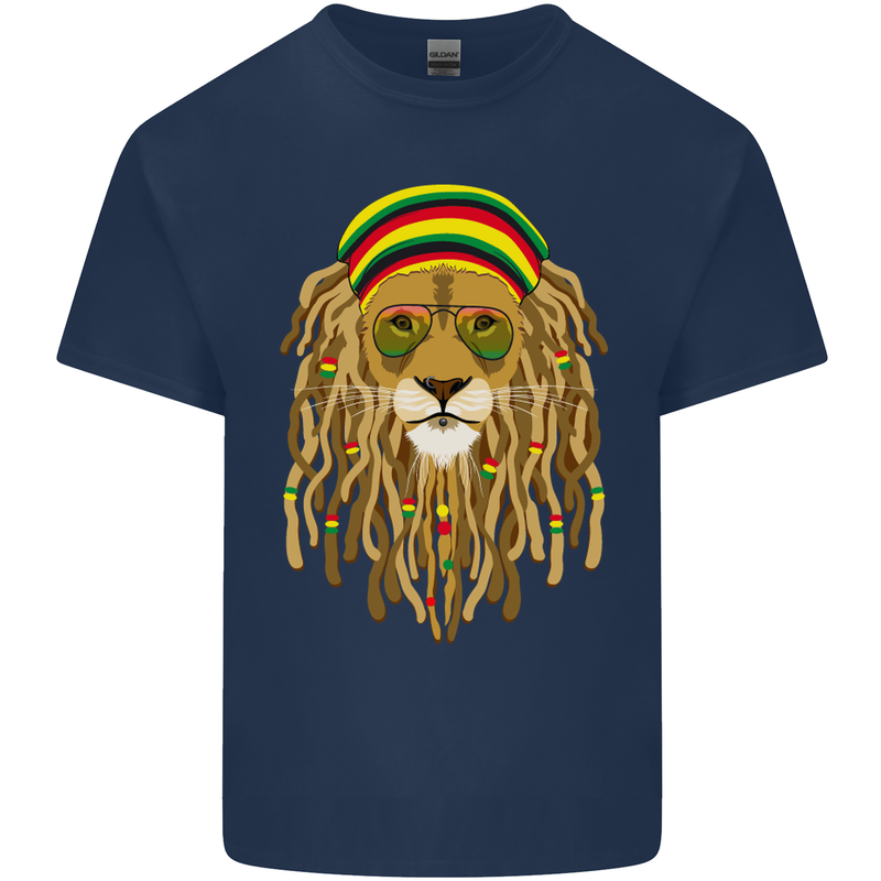 Dreadlock Rasta Lion Jamaica Jamaican Mens Cotton T-Shirt Tee Top Navy Blue