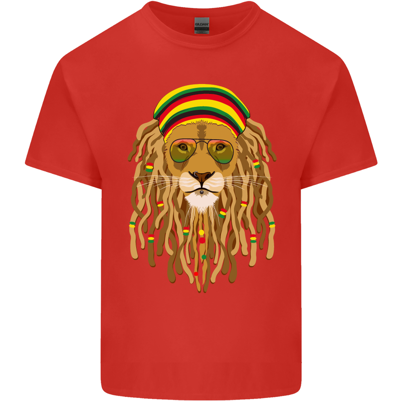 Dreadlock Rasta Lion Jamaica Jamaican Mens Cotton T-Shirt Tee Top Red