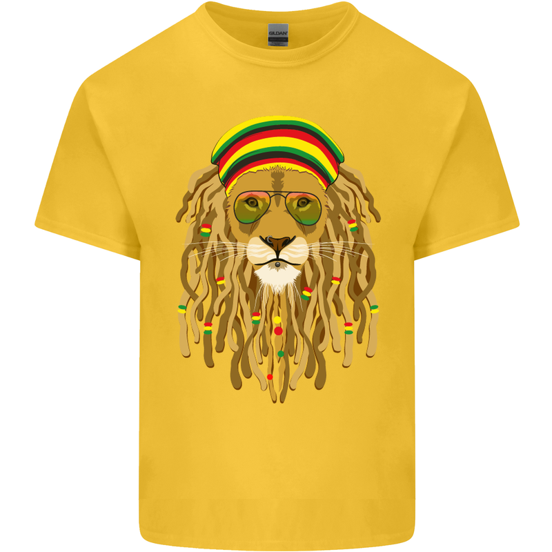 Dreadlock Rasta Lion Jamaica Jamaican Mens Cotton T-Shirt Tee Top Yellow