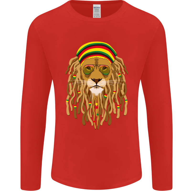 Dreadlock Rasta Lion Jamaica Jamaican Mens Long Sleeve T-Shirt Red