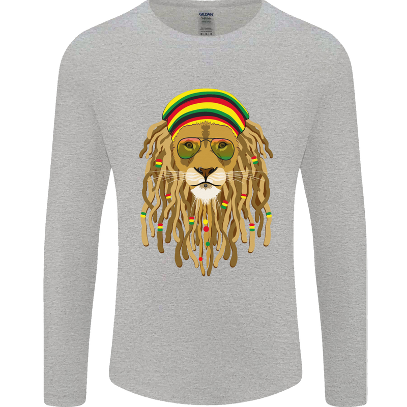 Dreadlock Rasta Lion Jamaica Jamaican Mens Long Sleeve T-Shirt Sports Grey