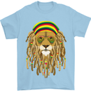 Dreadlock Rasta Lion Jamaica Jamaican Mens T-Shirt Cotton Gildan Light Blue