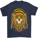 Dreadlock Rasta Lion Jamaica Jamaican Mens T-Shirt Cotton Gildan Navy Blue