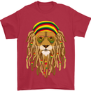 Dreadlock Rasta Lion Jamaica Jamaican Mens T-Shirt Cotton Gildan Red