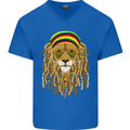 Dreadlock Rasta Lion Jamaica Jamaican Mens V-Neck Cotton T-Shirt Royal Blue