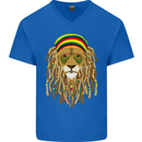 Dreadlock Rasta Lion Jamaica Jamaican Mens V-Neck Cotton T-Shirt Royal Blue