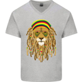 Dreadlock Rasta Lion Jamaica Jamaican Mens V-Neck Cotton T-Shirt Sports Grey