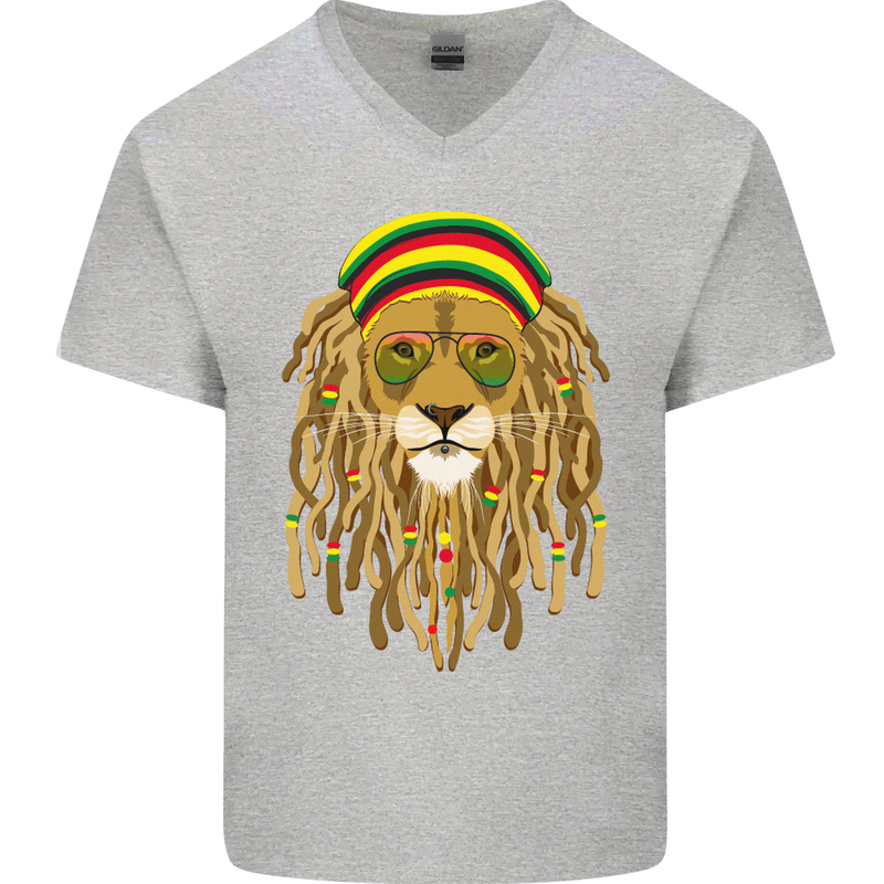 Dreadlock Rasta Lion Jamaica Jamaican Mens V-Neck Cotton T-Shirt Sports Grey