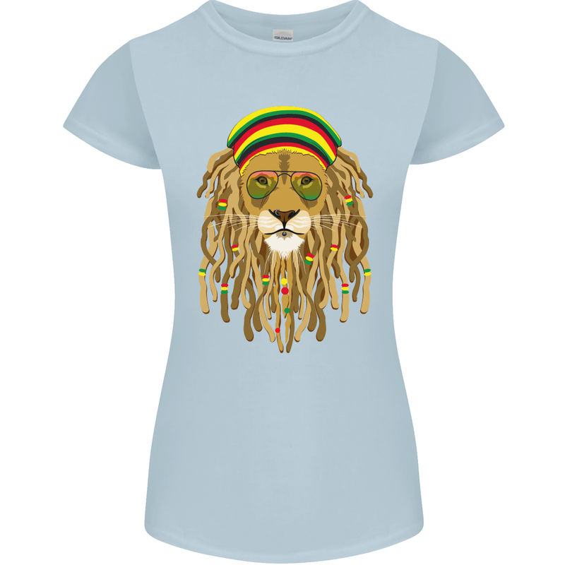 Dreadlock Rasta Lion Jamaica Jamaican Womens Petite Cut T-Shirt Light Blue