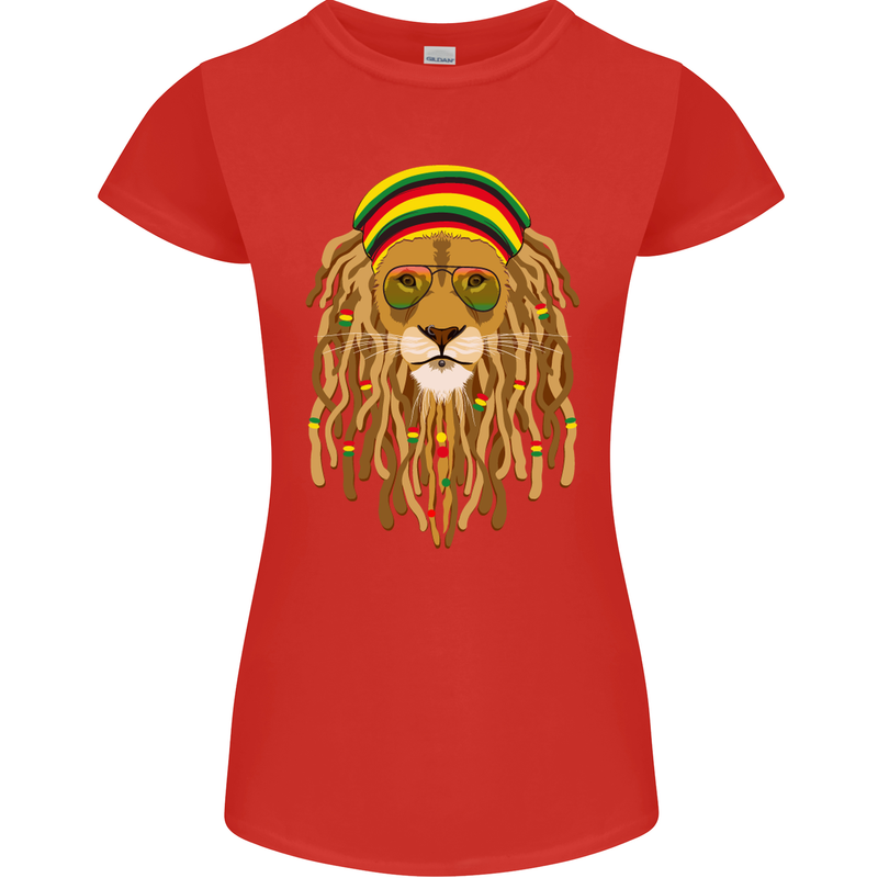 Dreadlock Rasta Lion Jamaica Jamaican Womens Petite Cut T-Shirt Red