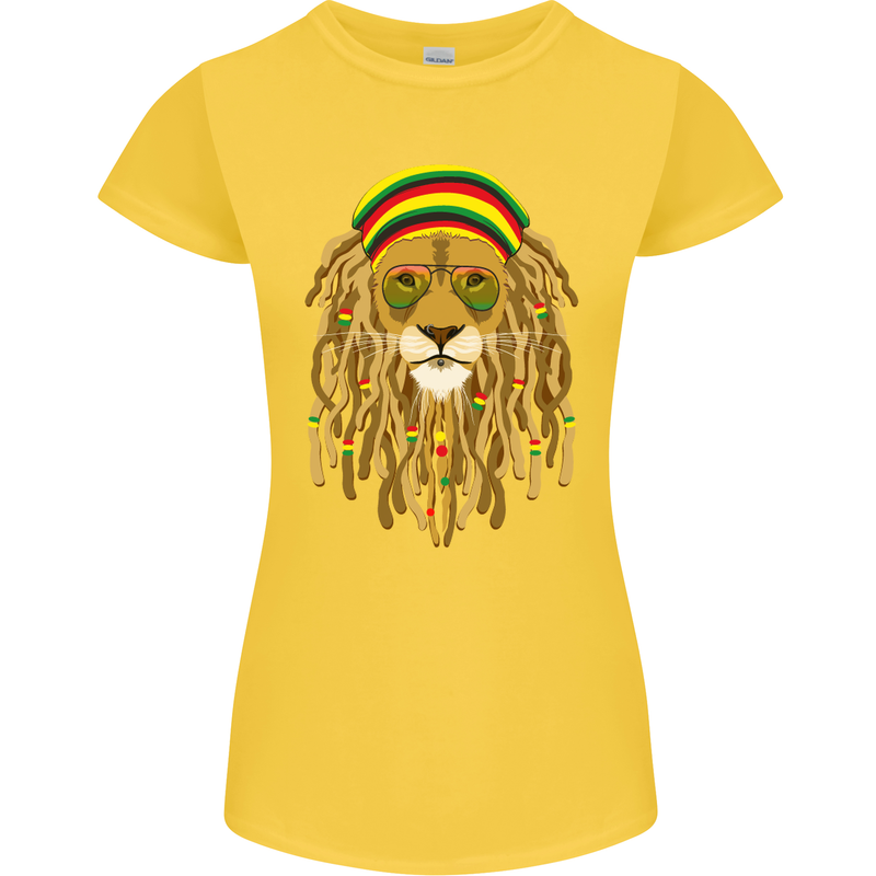 Dreadlock Rasta Lion Jamaica Jamaican Womens Petite Cut T-Shirt Yellow