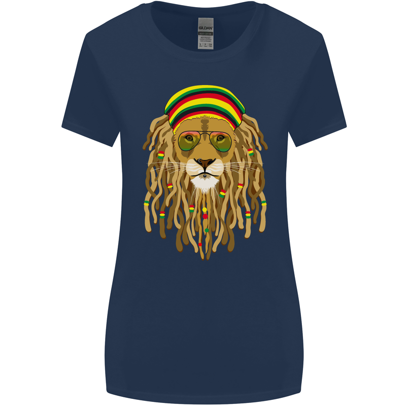 Dreadlock Rasta Lion Jamaica Jamaican Womens Wider Cut T-Shirt Navy Blue