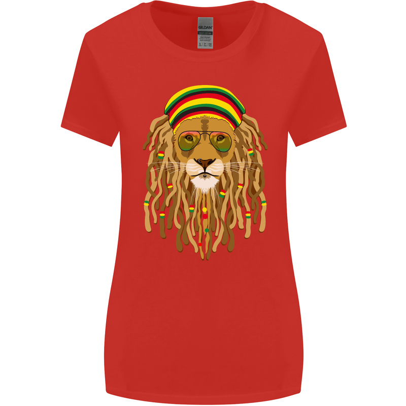 Dreadlock Rasta Lion Jamaica Jamaican Womens Wider Cut T-Shirt Red