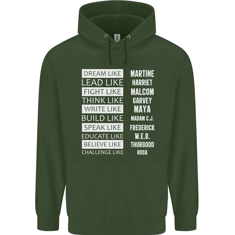 Dream Like Black Lives Matter History Month Childrens Kids Hoodie Forest Green