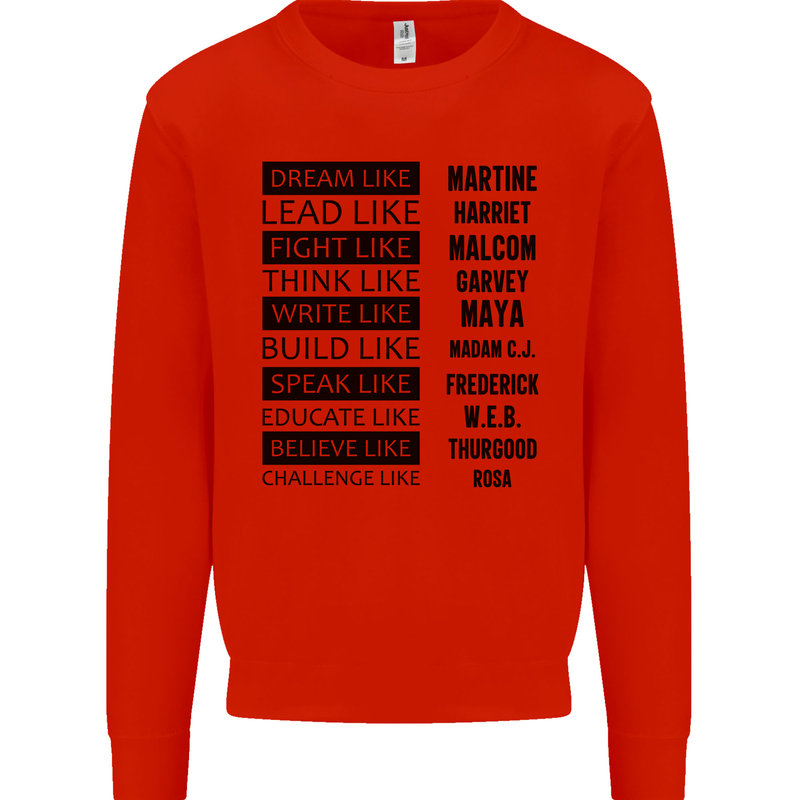 Dream Like Black Lives Matter History Month Kids Sweatshirt Jumper Bright Red