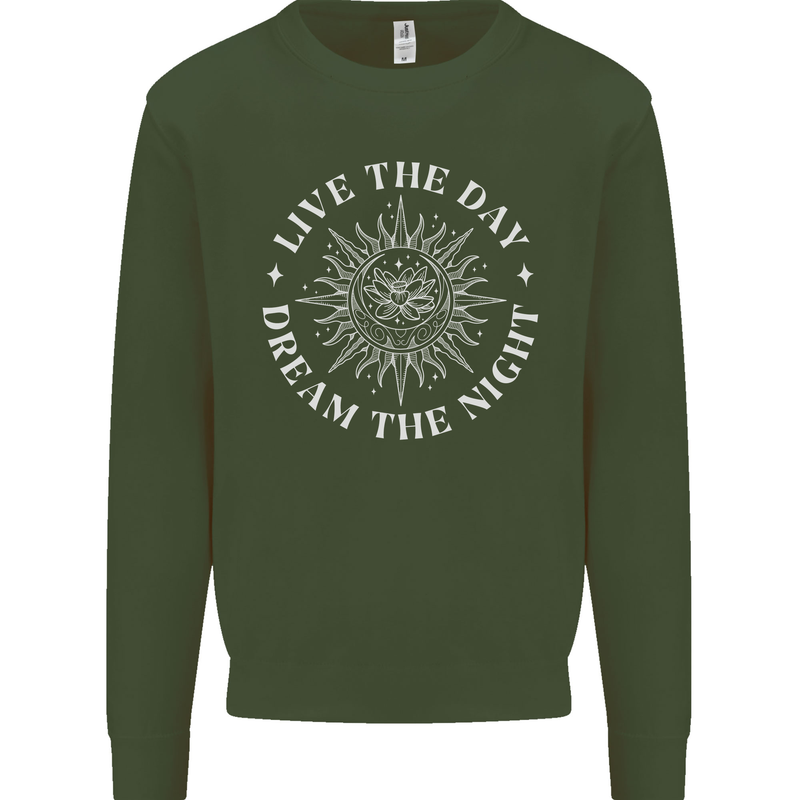 Dream the Night Moons Sleeping Kids Sweatshirt Jumper Forest Green