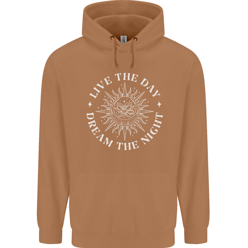 Dream the Night Moons Sleeping Mens 80% Cotton Hoodie Caramel Latte