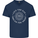 Dream the Night Moons Sleeping Mens V-Neck Cotton T-Shirt Navy Blue