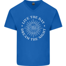 Dream the Night Moons Sleeping Mens V-Neck Cotton T-Shirt Royal Blue