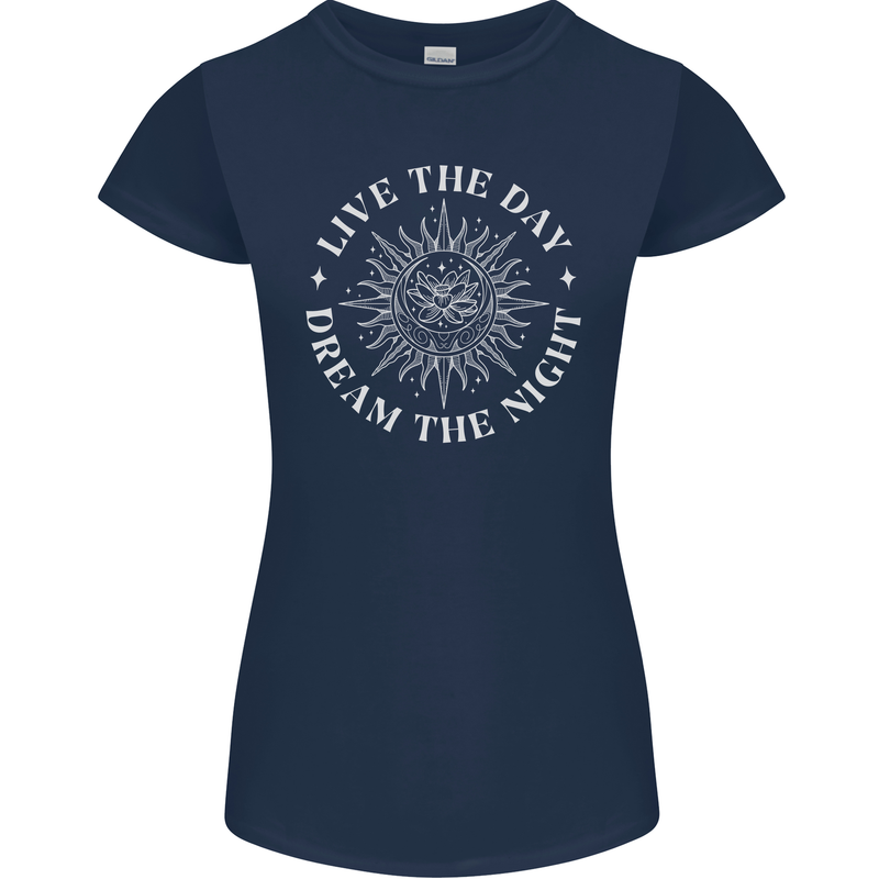 Dream the Night Moons Sleeping Womens Petite Cut T-Shirt Navy Blue