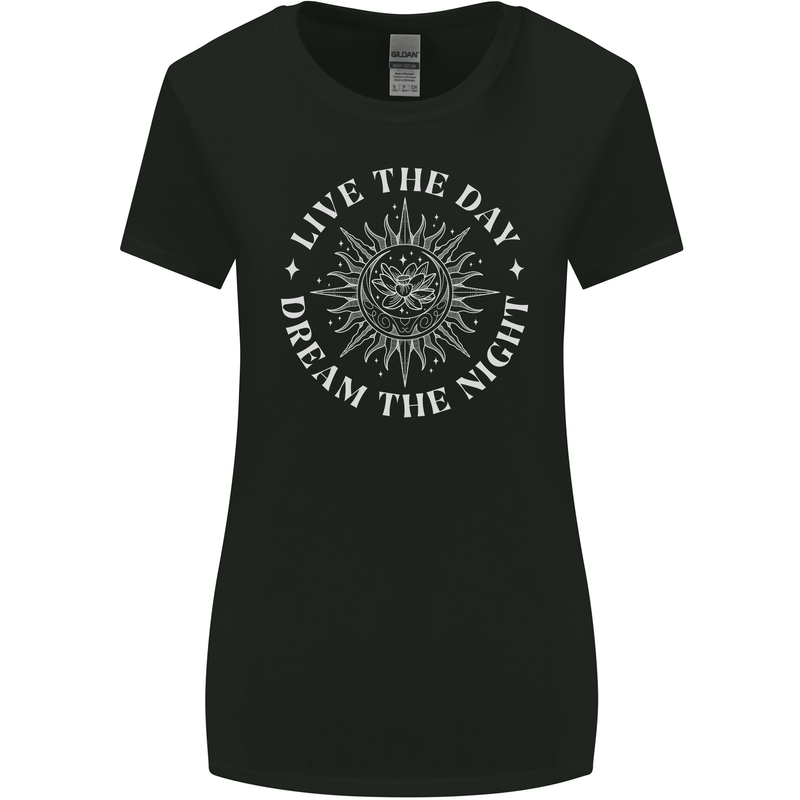 Dream the Night Moons Sleeping Womens Wider Cut T-Shirt Black