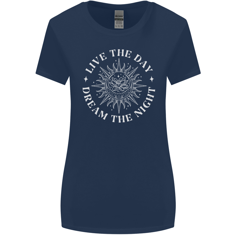 Dream the Night Moons Sleeping Womens Wider Cut T-Shirt Navy Blue