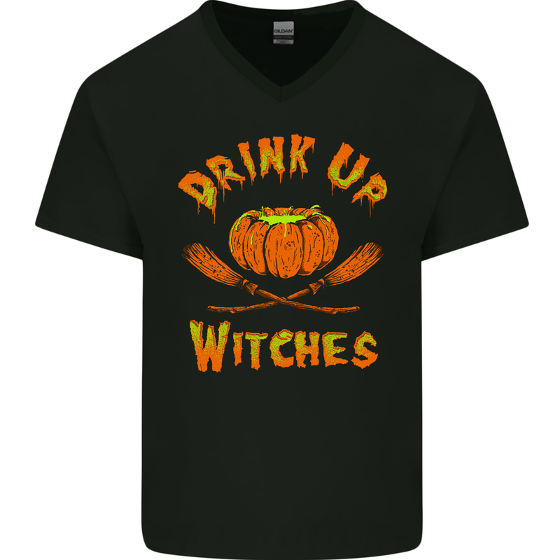 Drink up Witches Mens V-Neck Cotton T-Shirt Black