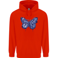 Dripping Blue Butterfly Rhopalocera Childrens Kids Hoodie Bright Red