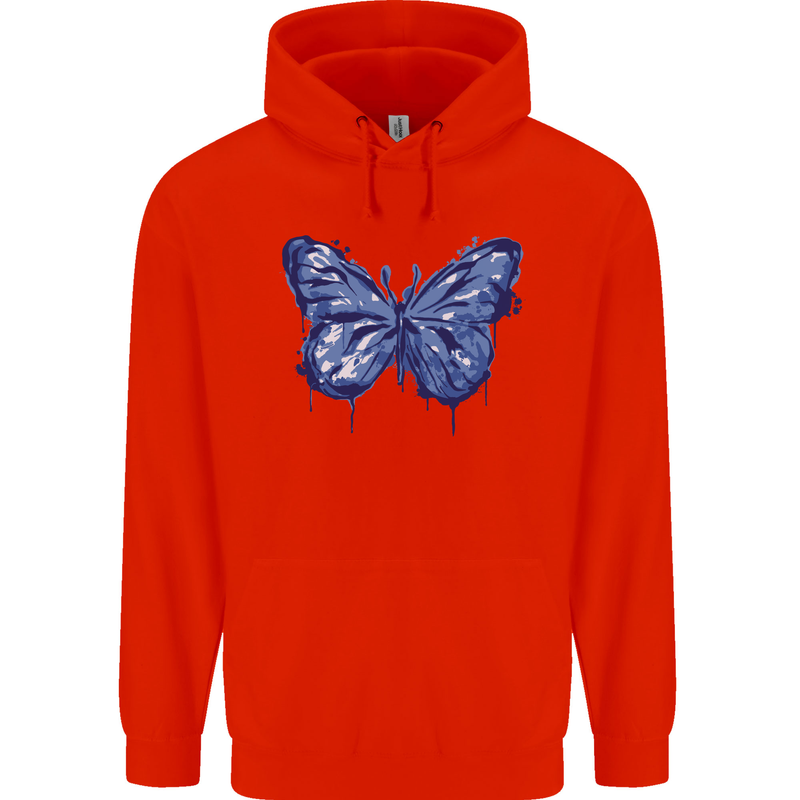 Dripping Blue Butterfly Rhopalocera Childrens Kids Hoodie Bright Red