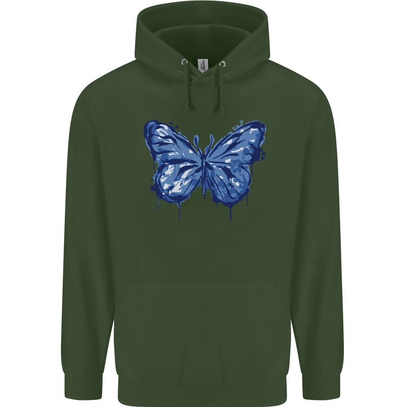 Dripping Blue Butterfly Rhopalocera Childrens Kids Hoodie Forest Green