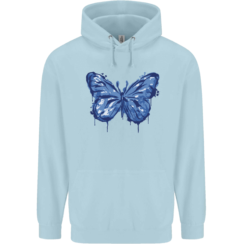 Dripping Blue Butterfly Rhopalocera Childrens Kids Hoodie Light Blue