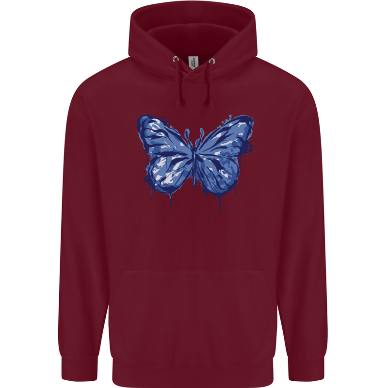 Dripping Blue Butterfly Rhopalocera Childrens Kids Hoodie Maroon