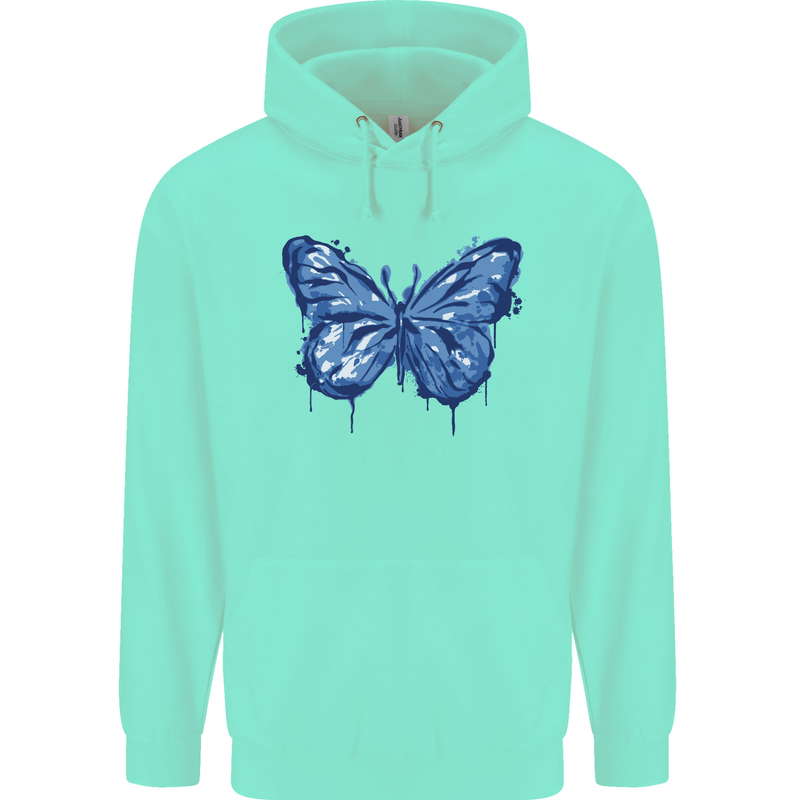 Dripping Blue Butterfly Rhopalocera Childrens Kids Hoodie Peppermint
