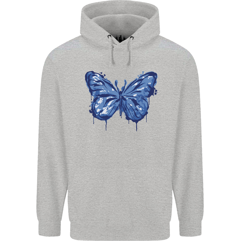 Dripping Blue Butterfly Rhopalocera Childrens Kids Hoodie Sports Grey